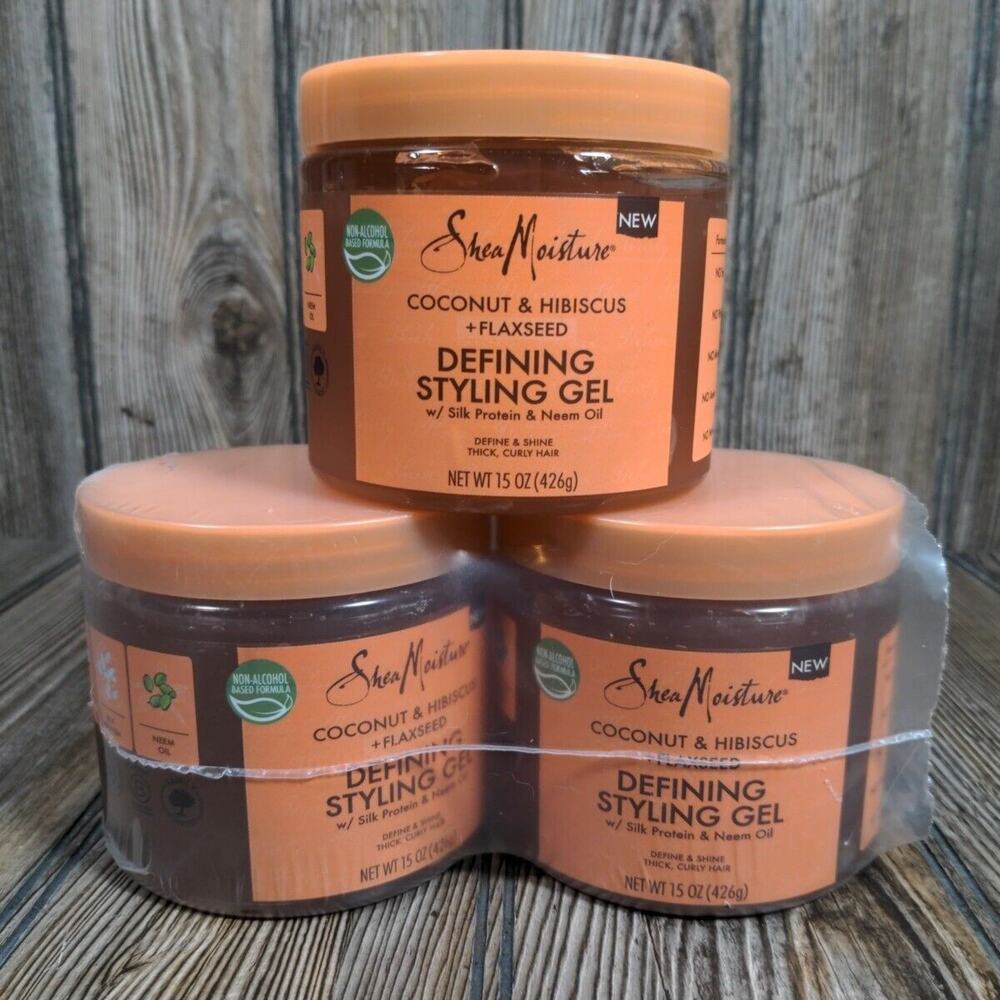 Shea Moisture Coconut Hibiscus Flaxseed Defining Styling Gel Lot of 3 15 oz New